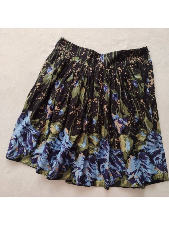 LOFT Dresses & Skirts - Ann Taylor Loft Floral Full Skirt S6 Black Blue Green Metallic Cotton w Pockets